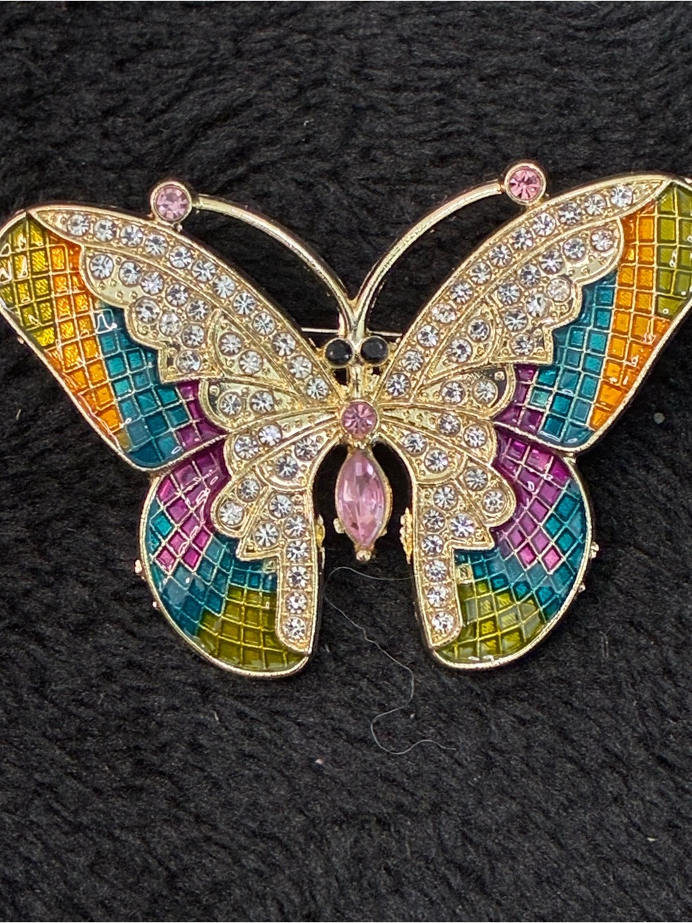 Multicolor Enamel & Crystal Butterfly Brooch - Pink, Turquoise & Yellow